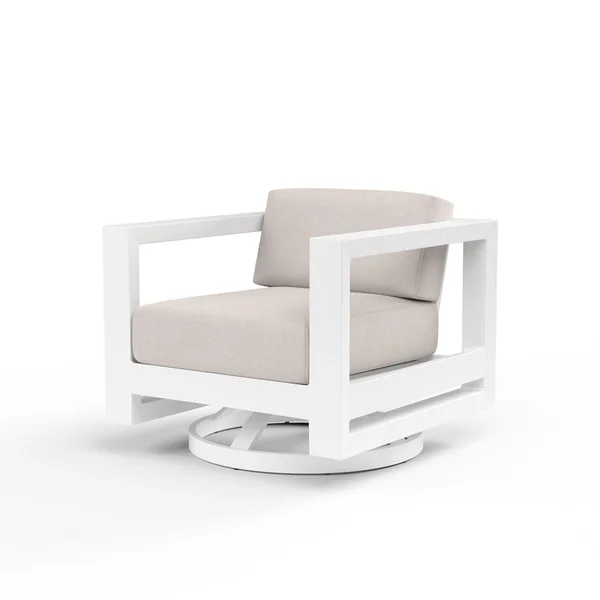Newport Aluminum Swivel Patio Club in Canvas Natural w/ No Welt By Sunset West