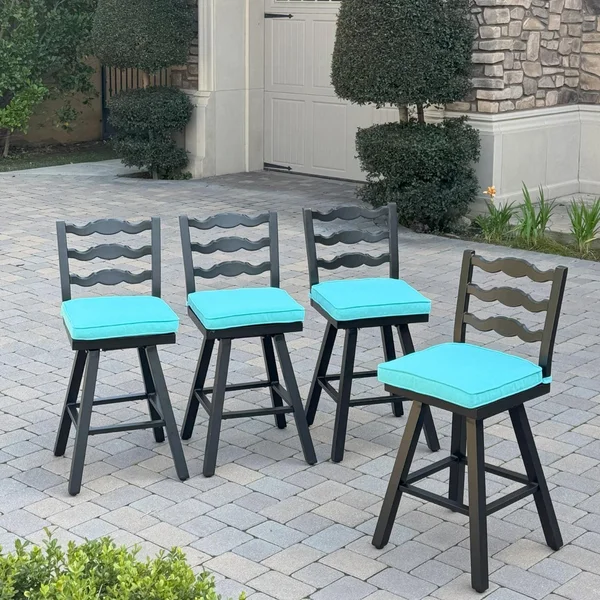 Aspen 4 Pc Aluminum Swivel Counter Height Bar Stool Set in Blue/Dark Brown by Darlee