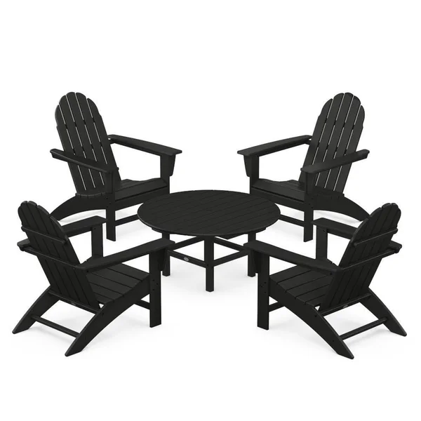 Vineyard 5 Pc Recycled Plastic Adirondack Seating Set in Black by POLYWOOD