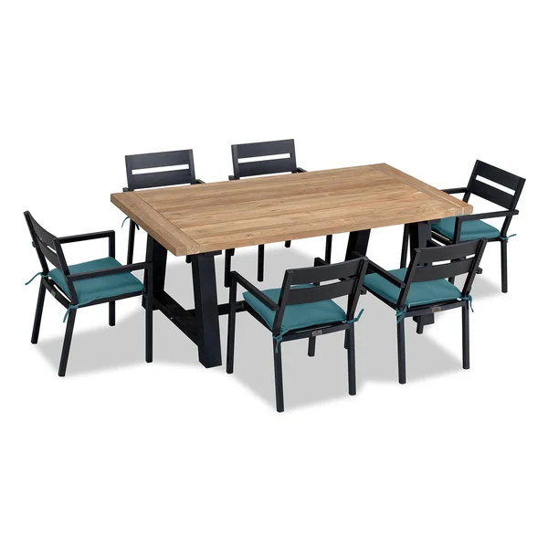 Calm Bay Mill 7 Pc Reclaimed Teak Aluminum Dining Set in Black/Spectrum Peacock by Lakeview Outdoor Designs