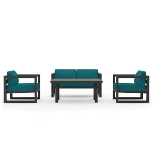 Misty Cove 4 Pc Aluminum Seating Set w/ Classic Chat Table Slate/Spectrum Peacock by Lakeview Outdoor Designs