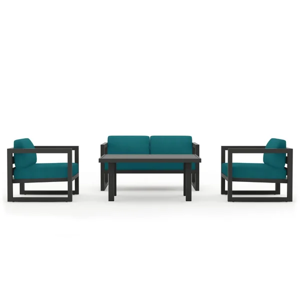 Misty Cove 4 Pc Aluminum Seating Set w/ Classic Chat Table Slate/Spectrum Peacock by Lakeview Outdoor Designs