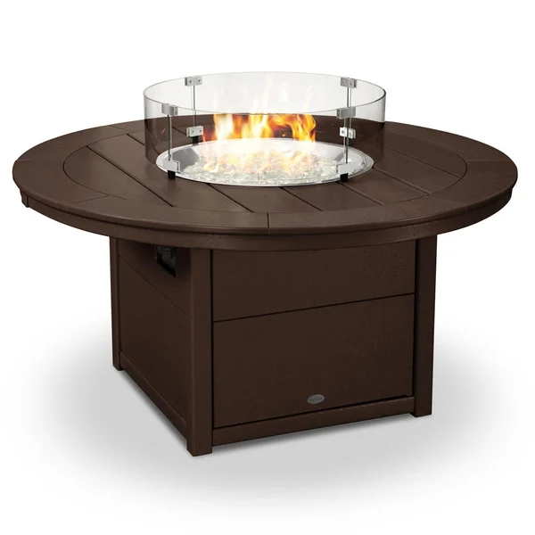 48 Inch Round Recycled Plastic Propane Fire Pit Table in Mahogany by POLYWOOD