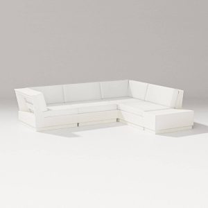 Elevate 5 Pc Recycled Plastic Corner Sectional Seating Set in Vintage White/Natural Linen By PW Designer Series