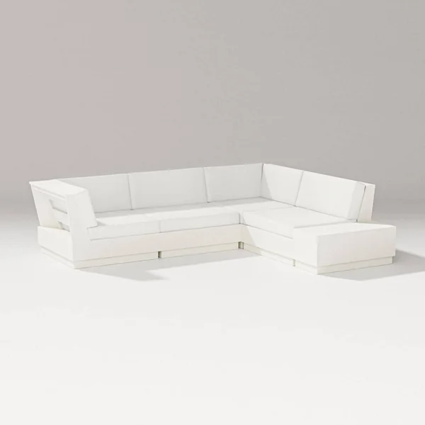 Elevate 5 Pc Recycled Plastic Corner Sectional Seating Set in Vintage White/Natural Linen By PW Designer Series
