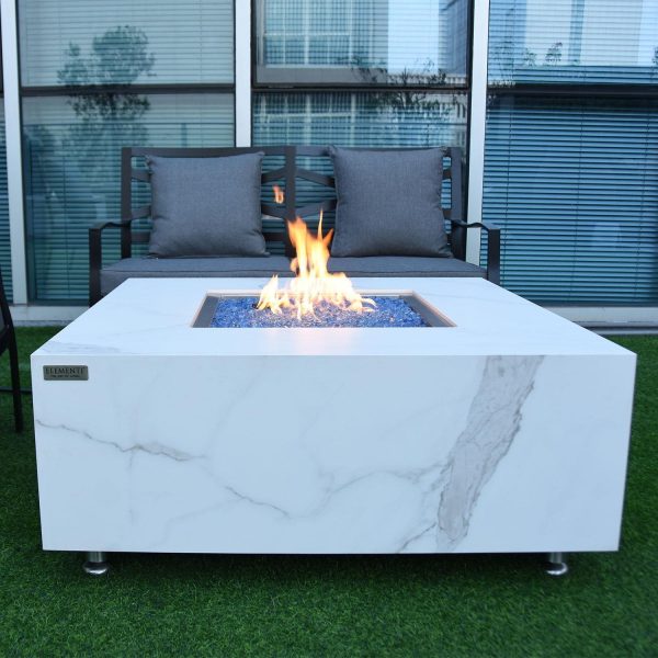 Bethbrook 39 Inch Square Concrete Propane Fire Pit Table in White by Lakeview Outdoor Designs