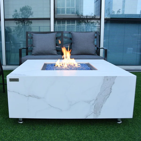 Bethbrook 39 Inch Square Concrete Natural Gas Fire Pit Table in White by Lakeview Outdoor Designs