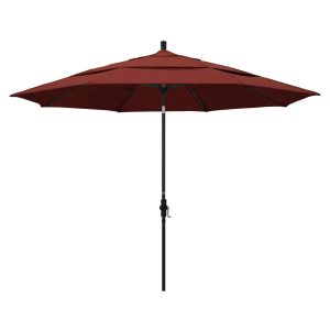 California Umbrella 11 Ft. Octagonal Aluminum Collar Tilt Patio Umbrella W/ Crank Lift & Aluminum Ribs - Stone Black Frame / Sunbrella Canvas Henna Canopy