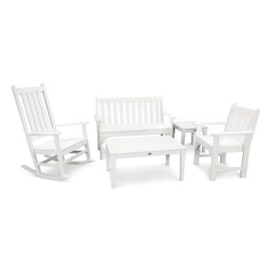Vineyard 5 Pc Recycled Plastic Seating Set in White by POLYWOOD