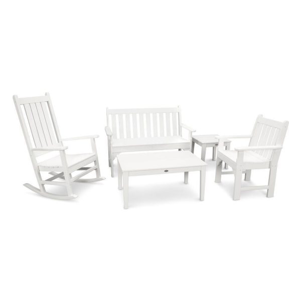 Vineyard 5 Pc Recycled Plastic Seating Set in White by POLYWOOD
