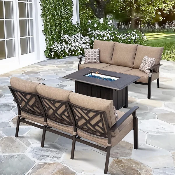 Brooklyn 3 Pc Aluminum Fire Pit Seating Set in Multi Brown/Sesame by Darlee