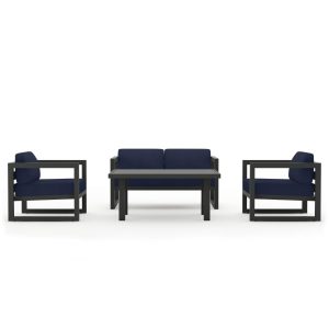 Misty Cove 4 Pc Aluminum Seating Set w/ Classic Chat Table Slate/Spectrum Indigo by Lakeview Outdoor Designs