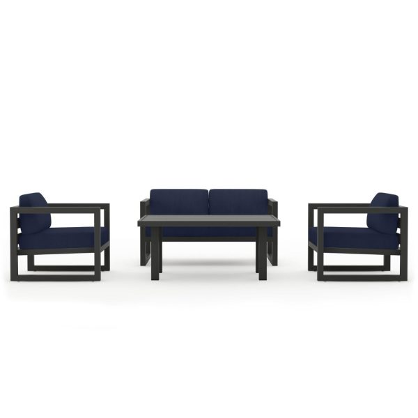 Misty Cove 4 Pc Aluminum Seating Set w/ Classic Chat Table Slate/Spectrum Indigo by Lakeview Outdoor Designs