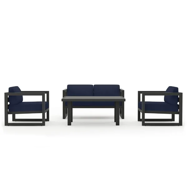 Misty Cove 4 Pc Aluminum Seating Set w/ Classic Chat Table Slate/Spectrum Indigo by Lakeview Outdoor Designs