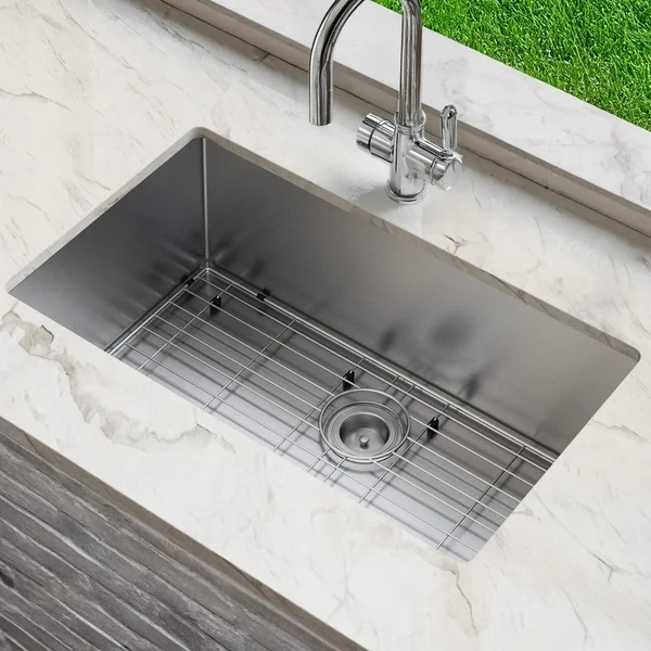 BBQGuys Signature Undermount Stainless Steel 30-Inch Single Bowl Sink W/Grid and Strainer