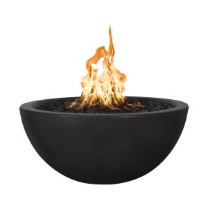 Luna 38 Inch Round GFRC Natural Gas Fire Pit in Black by The Outdoor Plus