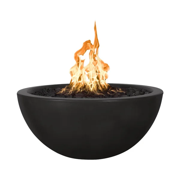Luna 30 Inch Round GFRC Natural Gas Fire Pit in Black by The Outdoor Plus