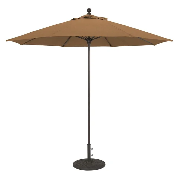 Galtech 9 Ft. Bar Height Octagonal Aluminum Patio Market Umbrella W/ Push Lift - Black Frame W/ Sunbrella Canvas Teak Canopy