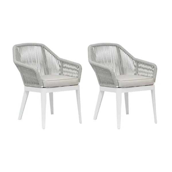 Miami 2 Piece Olefin Rope & Aluminum Patio Dining Chair Set W/ Sunbrella Echo Ash Cushions By Sunset West