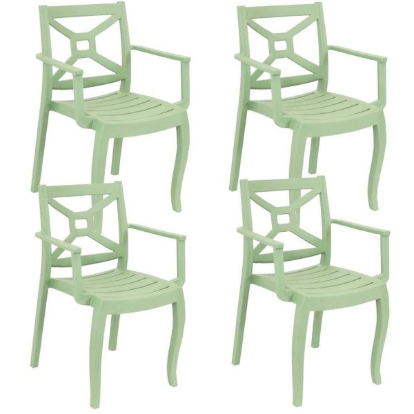 Ultimate Patio Plastic Outdoor Arm Chair - Set of 4 - Spring Green