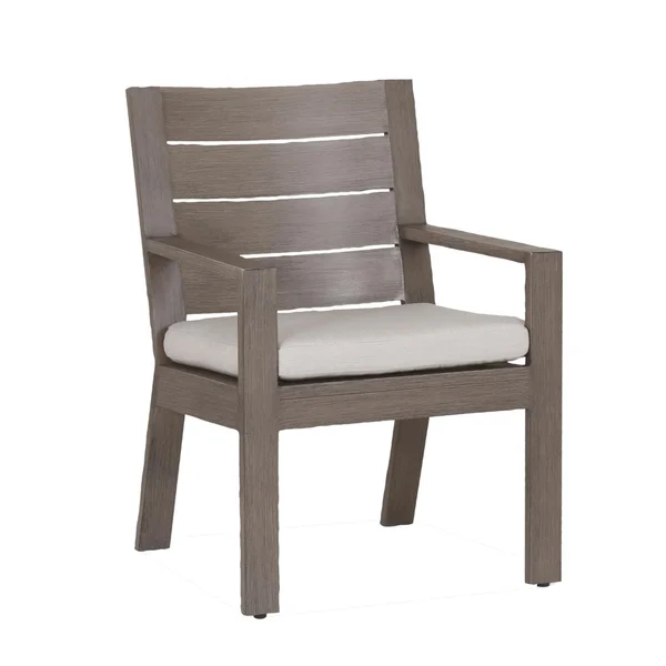 Laguna Aluminum Patio Dining Arm Chair W/ Sunbrella Canvas Flax Cushion By Sunset West