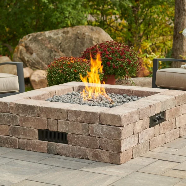 Bronson 51 Inch Square Concrete Natural Gas Fire Pit in Brown by The Outdoor GreatRoom Company (Ships As Propane w/ Natural Gas Conversion Kit)