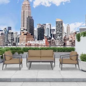 Midnight Cove 4 Pc Aluminum Seating Set w/ Loveseat in Slate/Heather Beige by Lakeview Outdoor Designs
