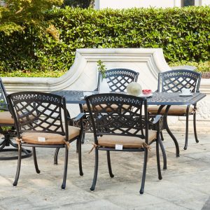 Sedona 7 Pc Cast Aluminum Dining Set w/ 72 X 42 Inch Series 60 Table & 2 Swivel Rockers in Antique Bronze/Sesame by Darlee