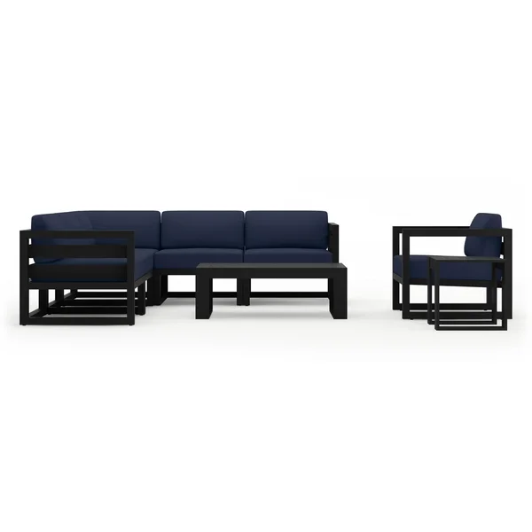 Misty Cove 8 Pc Aluminum Seating Set w/ Sectional in Black/Spectrum Indigo by Lakeview Outdoor Designs