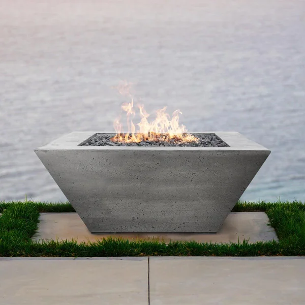 Pelican View 42 Inch Square GFRC Natural Gas Fire Pit Table in Pewter by Lakeview Outdoor Designs