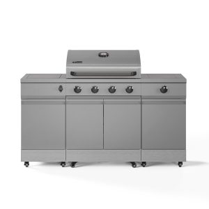 TYTUS Fresno Series 4-Burner Gunmetal + Carbon Wood Natural Gas BBQ Island (Ships Propane w/ Conversion Kit)