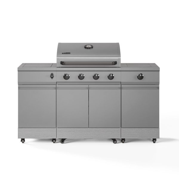 TYTUS Fresno Series 4-Burner Gunmetal + Carbon Wood Natural Gas BBQ Island (Ships Propane w/ Conversion Kit)