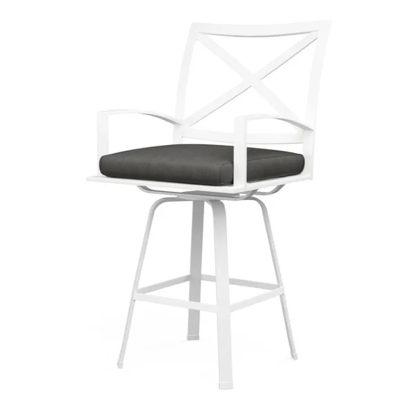 Bristol Aluminum Swivel Bar Stool w/ Self Welt in White/Spectrum Carbon by Sunset West
