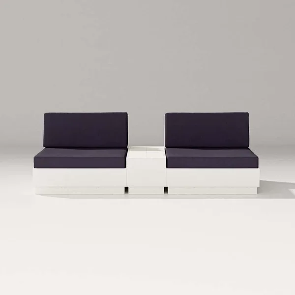 Elevate 3 Pc Recycled Plastic Club Chair Seating Set in Vintage White /Navy Linen By PW Designer Series