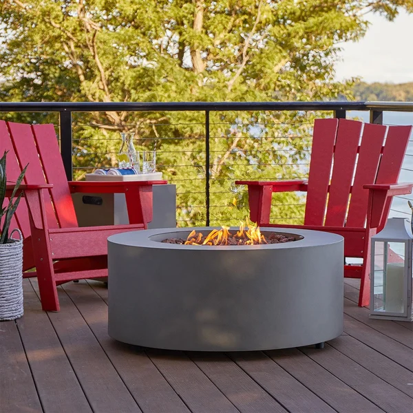 Elysian 36 Inch Round Powder Coated Steel Propane Fire Pit Table in Weathered Slate by Lakeview Outdoor Designs