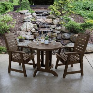 Elm Pointe 3 Pc Recycled Plastic Round Dining Set in Weathered Acorn by Lakeview Outdoor Designs