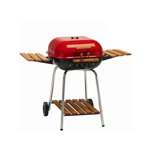 Americana by Meco Charcoal Grill With Wood Side Trays - Red - 4105