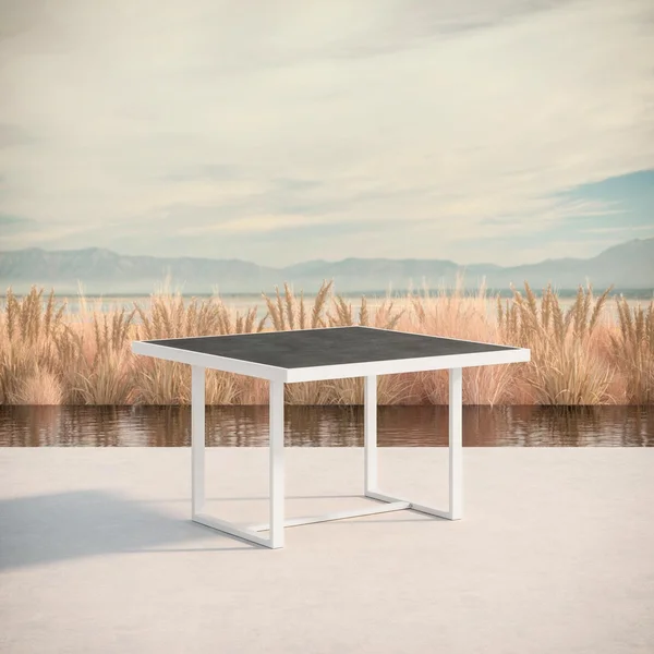 Pavia 48 Inch White Aluminum Dining Table W/ Micron Dekton Top By Azzurro Living