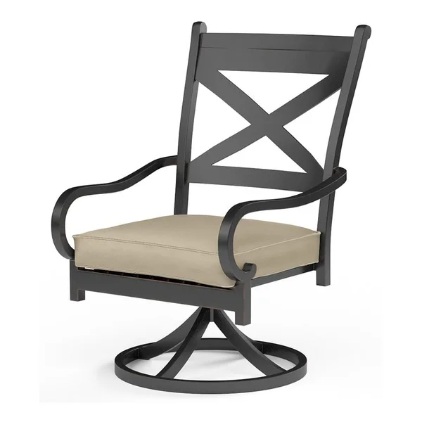 Monterey Aluminum Swivel Dining Arm Chair in Copper/Linen Stone w/ Selt Welt by Sunset West