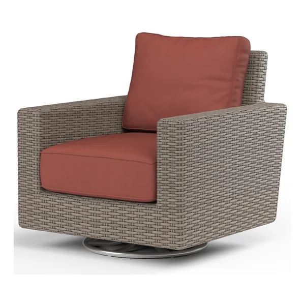 Coronado Wicker Swivel Rocker Club Chair in Driftwood/Canvas Henna by Sunset West