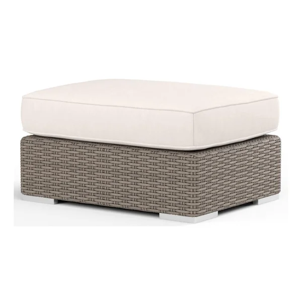 Coronado Wicker Ottoman in Driftwood/Canvas Natural by Sunset West