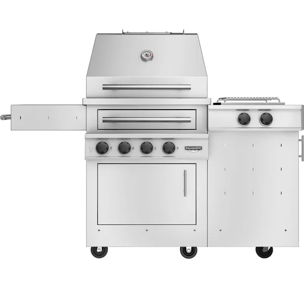 Kalamazoo K500HS Hybrid Fire Two Burner Freestanding Bulk Propane Grill W/ Side Burner, Vegetable & Plancha Surface Grill Grates