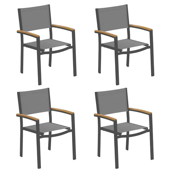 Travira 4 Pc Composite Sling & Aluminum Dining Chair W/ Natural Tekwood Arm Caps in Carbon/Titanium By Oxford Garden