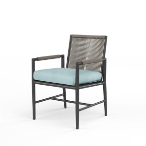 Pietra Rope & Aluminum Patio Dining Chair in Dupione Celeste w/ No Welt By Sunset West