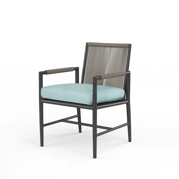Pietra Rope & Aluminum Patio Dining Chair in Dupione Celeste w/ No Welt By Sunset West
