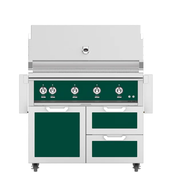 Hestan 42-Inch Natural Gas Grill W/ Sear Burner & Rotisserie On Double Drawer & Door Tower Cart - Grove - GMBR42-NG-GR