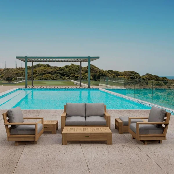 Houma Shores 6 Pc Teak Swivel Seating Set in Cast Slate by Lakeview Outdoor Designs