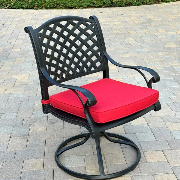 Nassau Cast Aluminum Swivel Rocker Dining Chair in Antique Bronze/Red by Darlee