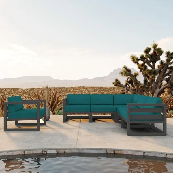 Misty Cove 6 Pc Aluminum Seating Set w/ Sectional in Slate/Spectrum Peacock by Lakeview Outdoor Designs