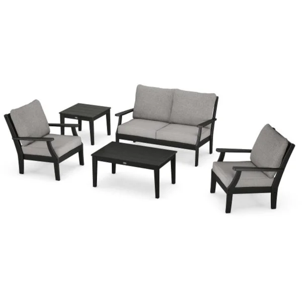 Braxton 5 Pc Recycled Plastic Seating Set in Black/Gray Mist by POLYWOOD